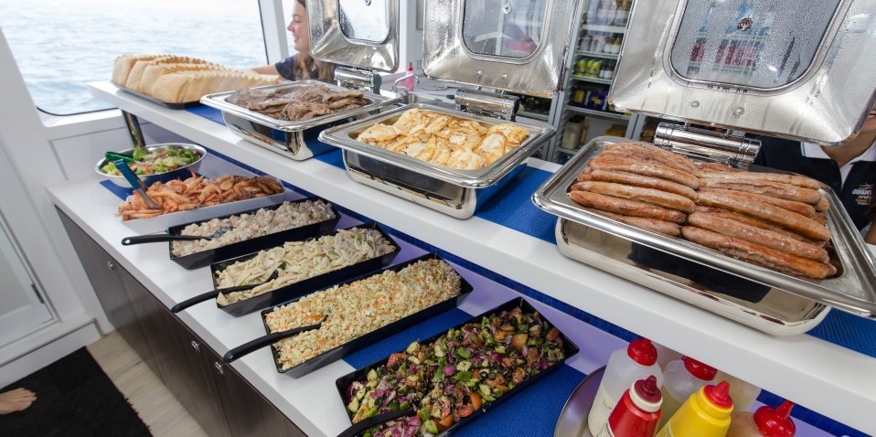 Down under boat lunch buffet. Credit to @down under cruise website