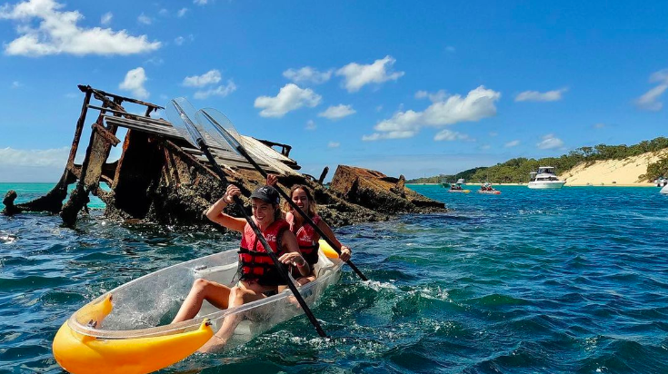 Kayaking on Moreton Island with sunset safari. open water diving. Photo credits @ Australian sunset safaris on Instagram