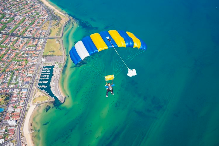 Skydive in St kilda. photo credit @skydiveaustralia on Instagram