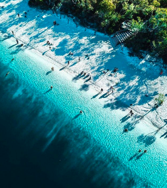 Drone view Lake McKenzie. photo credit @amymercer.photos on Instagram