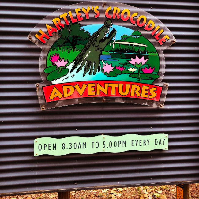 Entrance sign. Photo credit @hartleyscrocodileadventures on Instagram