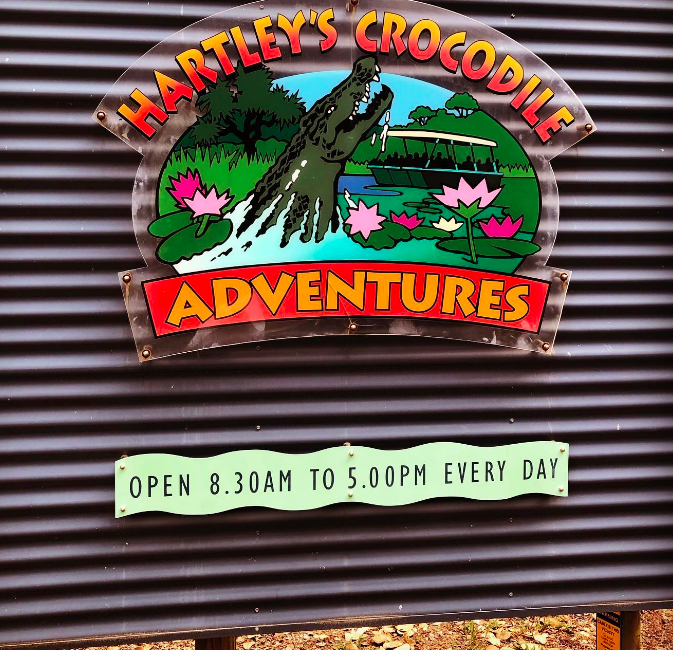 Entrance sign. Photo credit @hartleyscrocodileadventures on Instagram