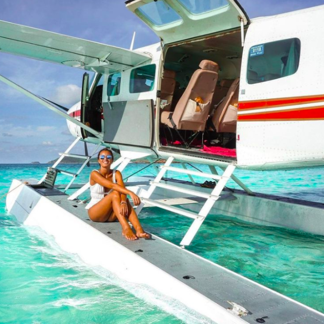 Seaplane in the water. Photo credit @air_whitsunday on Instagram